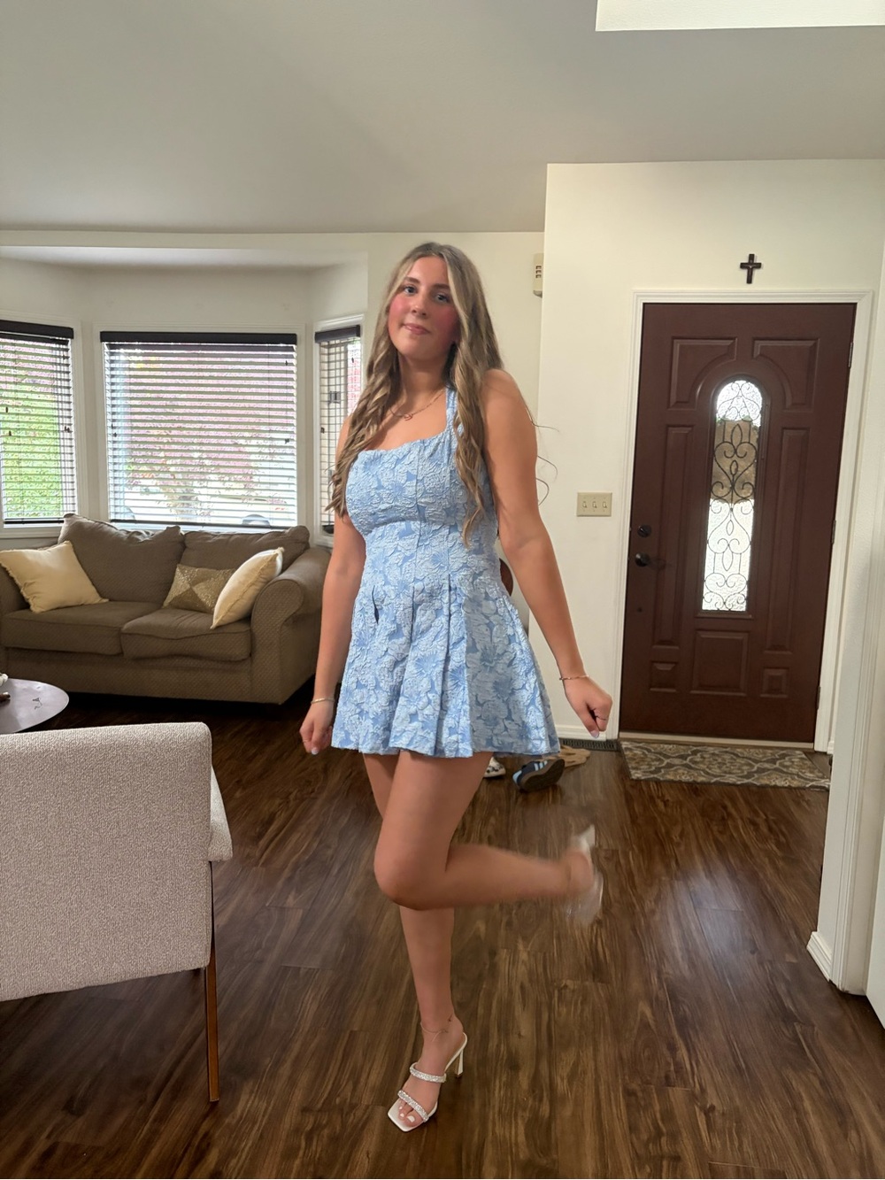 Windsor Light Blue Lace Halter Mini Dress